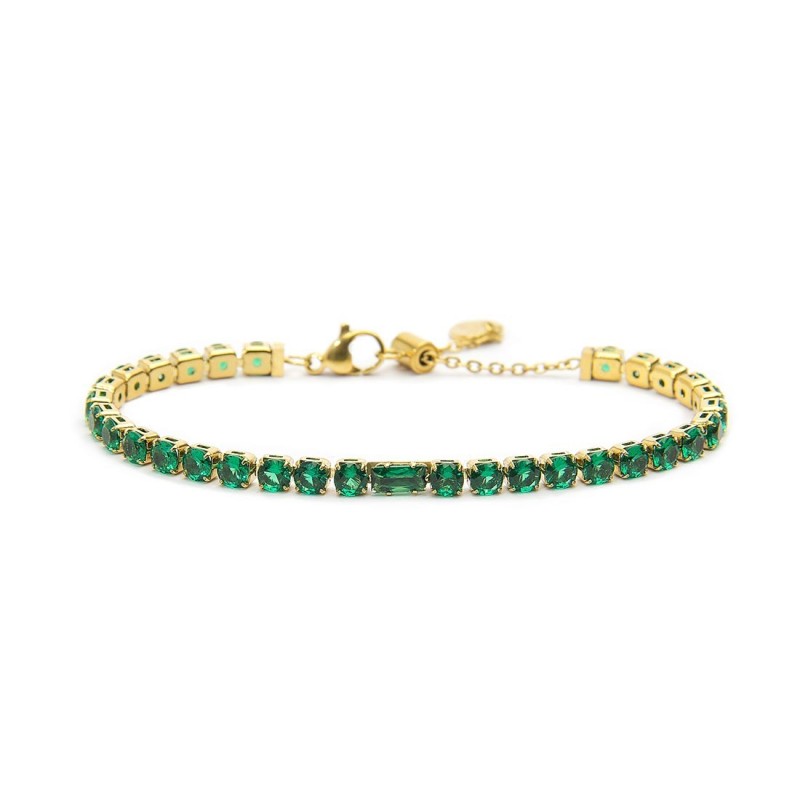 Bracciale tennis donna Marlù in acciaio dorato e zirconi verdi 31BR0007G-S