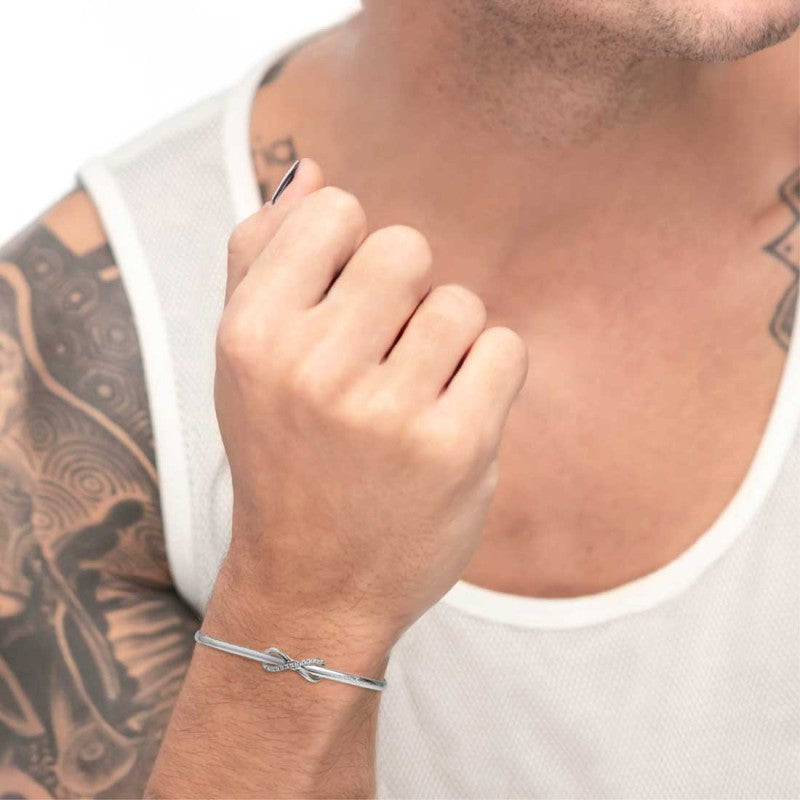 Bracciale infinito rigido unisex Marlù in acciaio e zirconi bianchi 31BR0020-W