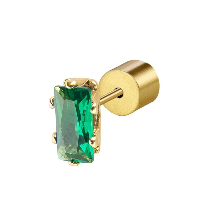 Monorecchino unisex Marlù in acciaio dorato e cristallo verde 31OR0002G-S