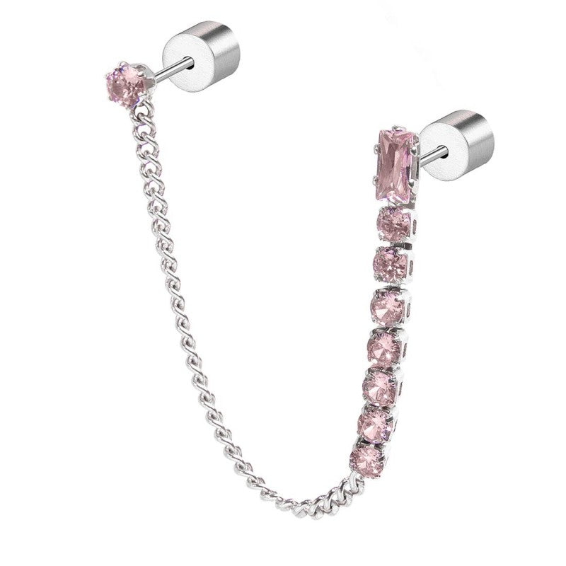 Monorecchino donna Marlù in acciaio e cristalli rosa 31OR0003-LF