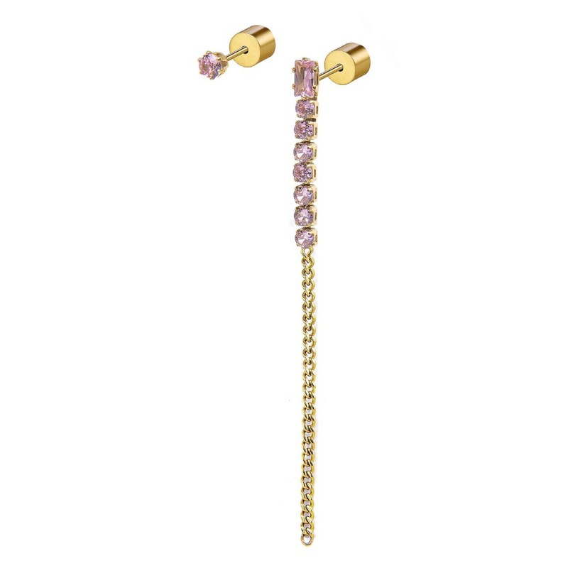 Monorecchino donna Marlù in acciaio dorato e cristalli rosa 31OR0003G-LF