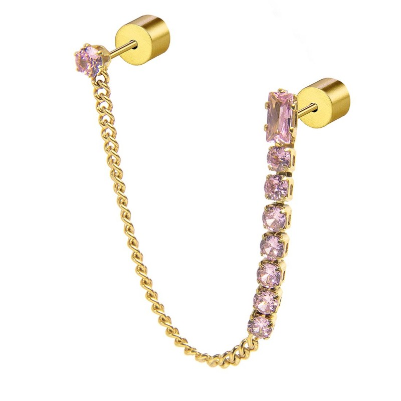 Monorecchino donna Marlù in acciaio dorato e cristalli rosa 31OR0003G-LF