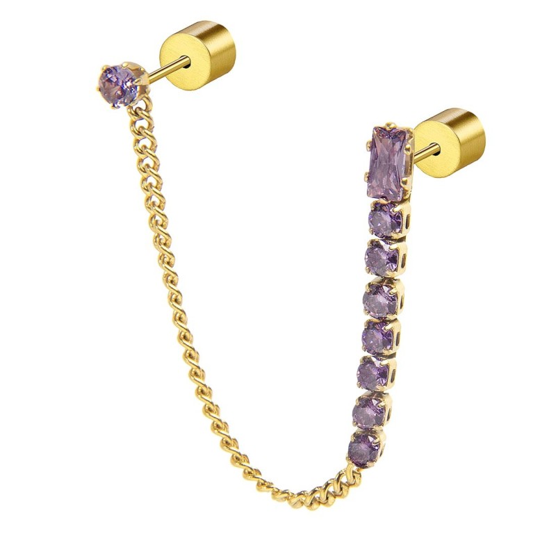 Monorecchino donna Marlù in acciaio dorato e cristalli viola 31OR0003G-P