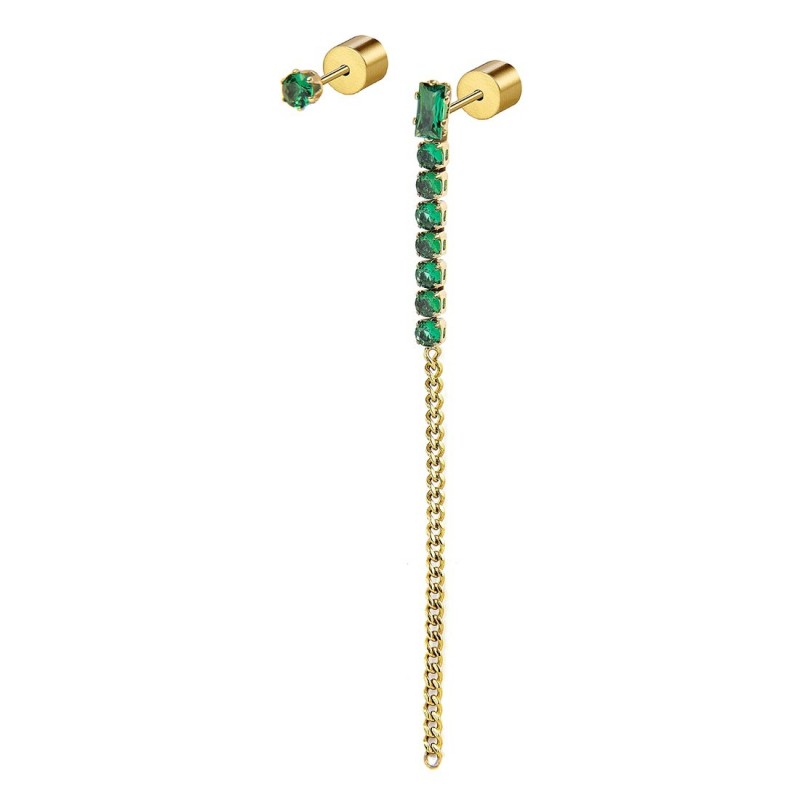 Monorecchino donna Marlù in acciaio dorato e cristalli verdi 31OR0003G-S