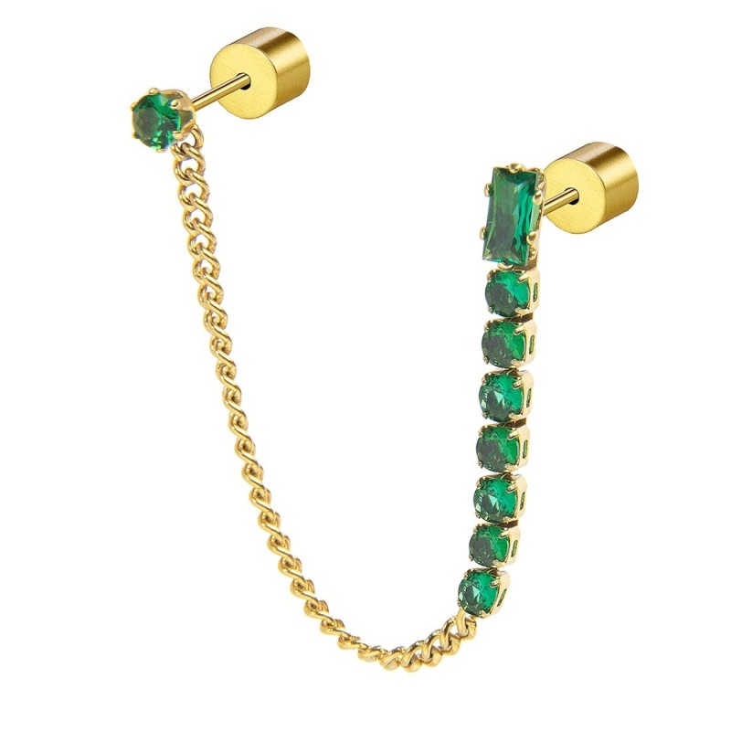Monorecchino donna Marlù in acciaio dorato e cristalli verdi 31OR0003G-S