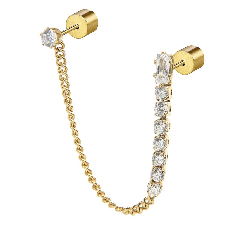 Monorecchino donna Marlù in acciaio dorato e cristalli bianchi 31OR0003G-W