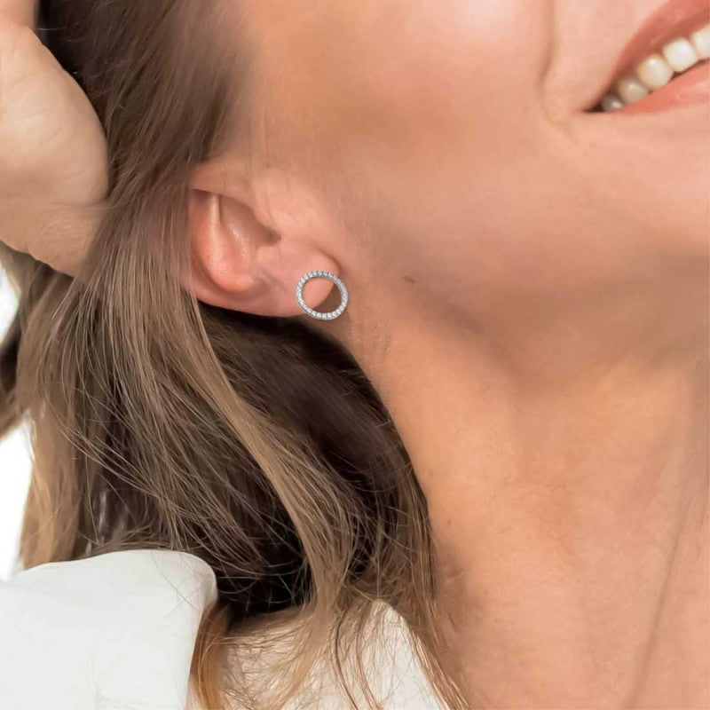 Monorecchino unisex Marlù in acciaio e cristalli 31OR0031-W