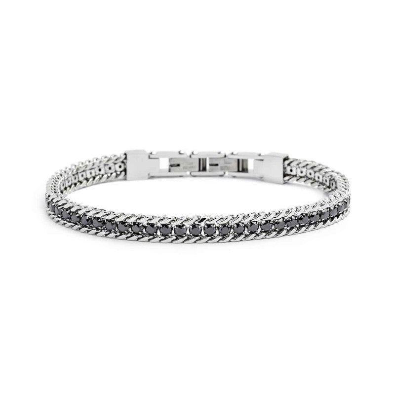 Bracciale tennis unisex Marlù in acciaio e zirconi neri 31BR0001N-L