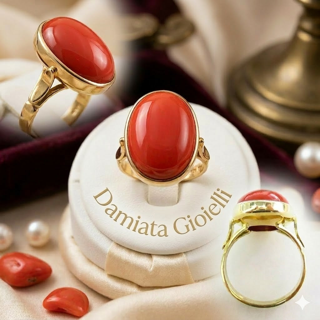 Anello fantasia donna Damiata Gioielli in oro giallo e corallo rosso 3200/102/4