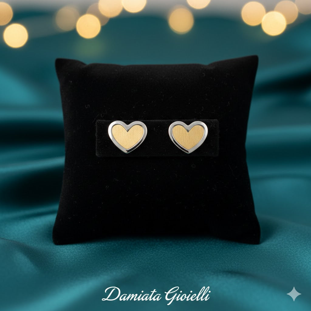 Orecchini a cuore bambina Damiata Gioielli in oro giallo e bianco 320/102/4