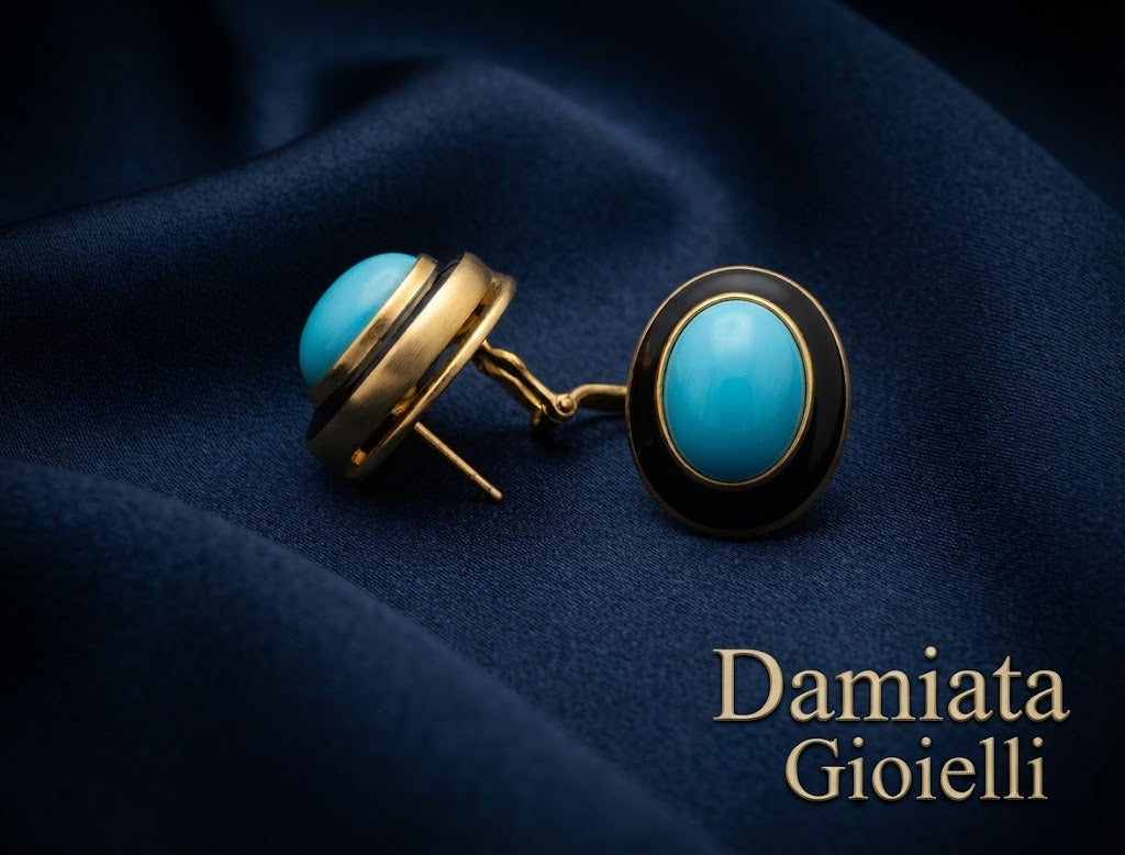 Orecchini donna Damiata Gioielli in oro giallo, turchese e onice nero ref. 3207/102