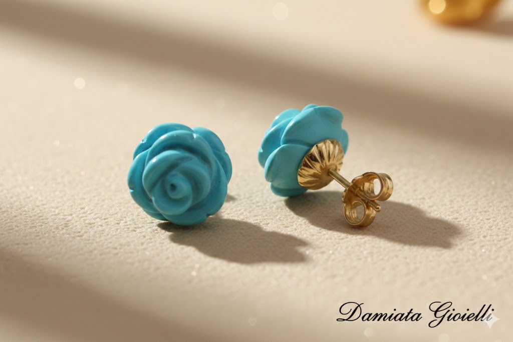 Orecchini a fiore donna Damiata Gioielli in oro giallo e pasta di turchese 325/102/2
