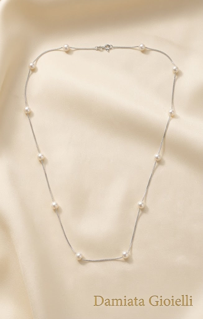 Collana a catena donna Damiata Gioielli in oro bianco e perle 4-4,5 ref. 326/102