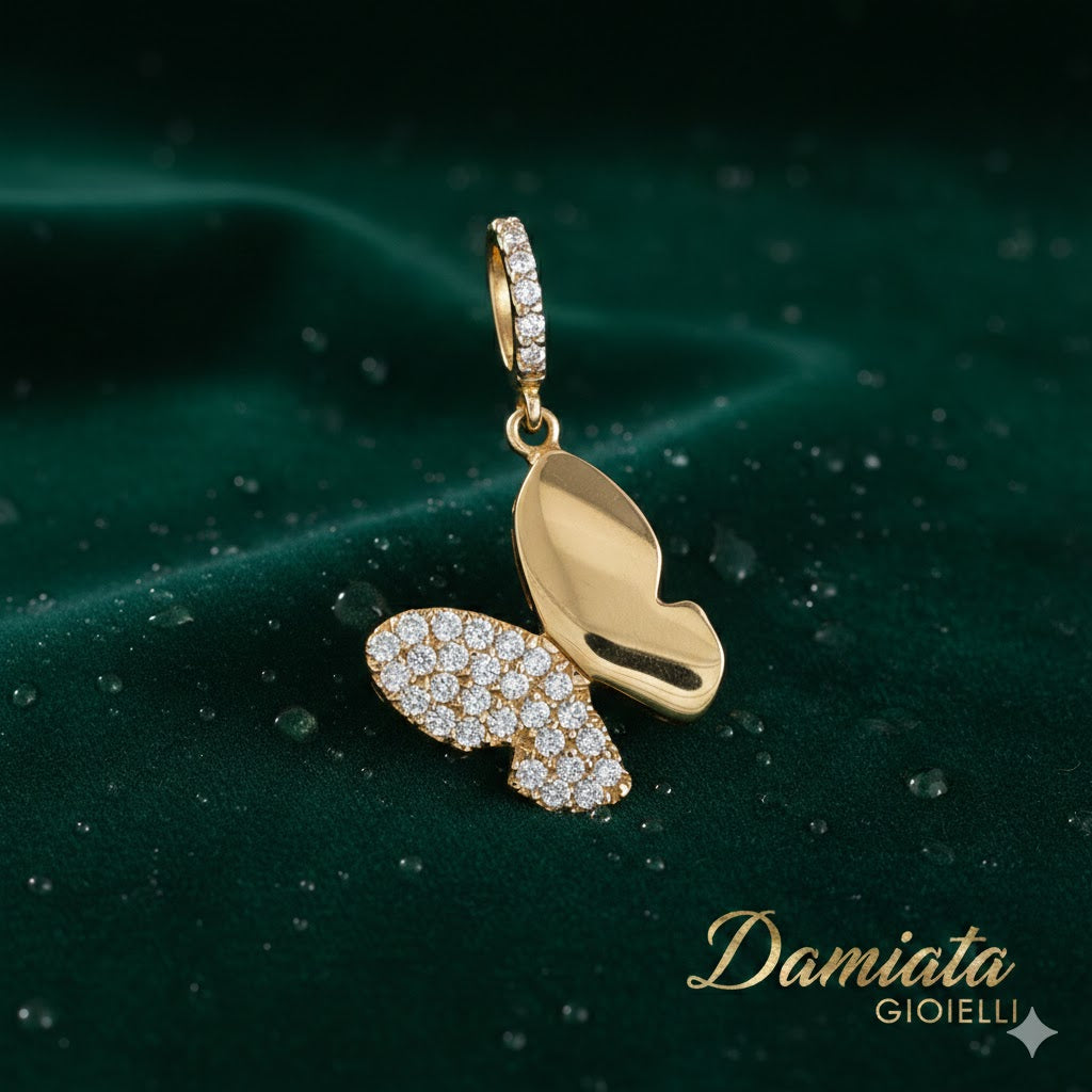 Ciondolo a farfalla donna Damiata Gioielli in oro giallo e bianco con zirconi 327/8/102