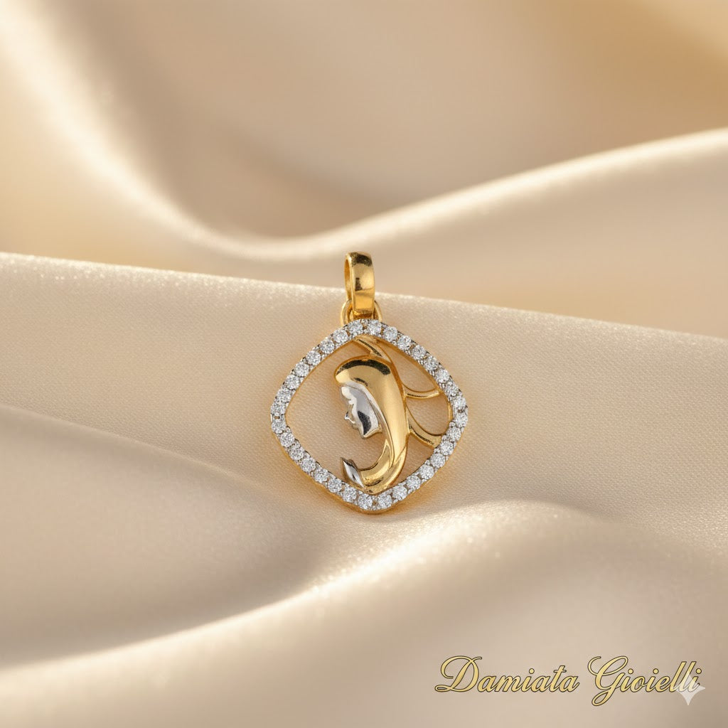 Ciondolo Madonna per donna in oro giallo e bianco con zirconi 328/102/11
