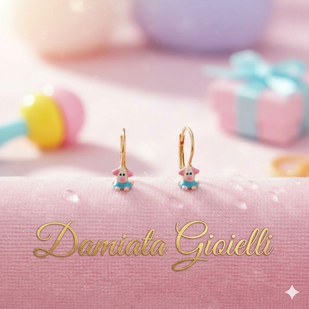 Orecchini cagnolino bambina Damiata Gioielli in oro giallo smaltato 328/102/7