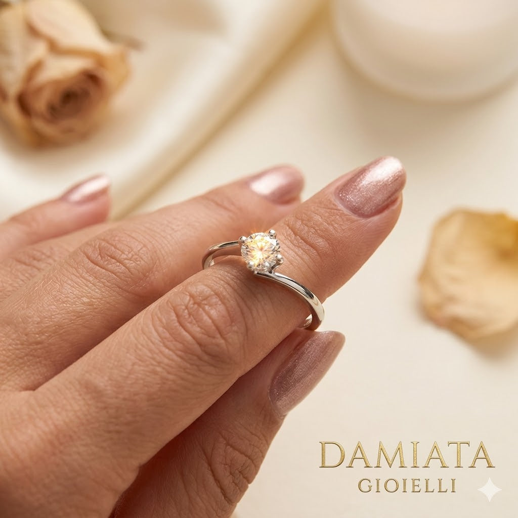 Anello solitario donna Damiata Gioielli in oro bianco e zircone 329/102/2