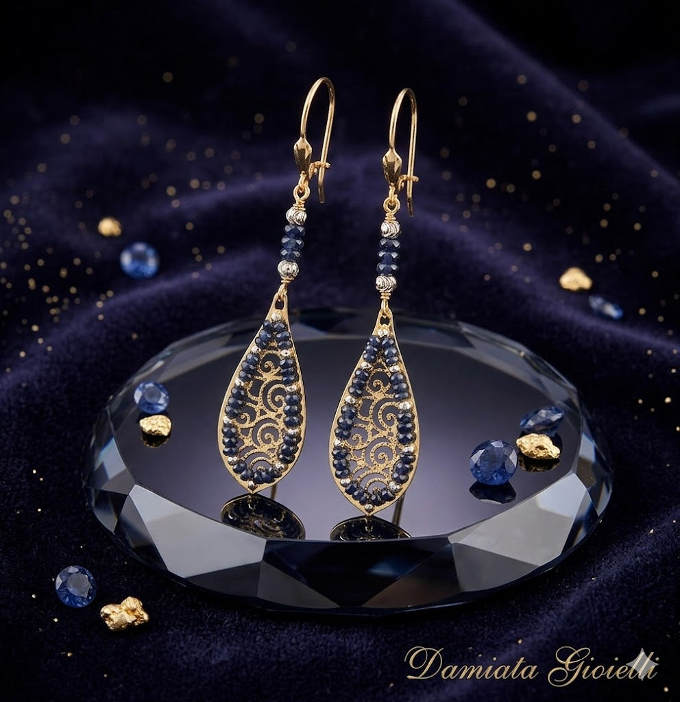 Orecchini pendenti donna Sun Day in oro giallo e spinelli blu 3295/102
