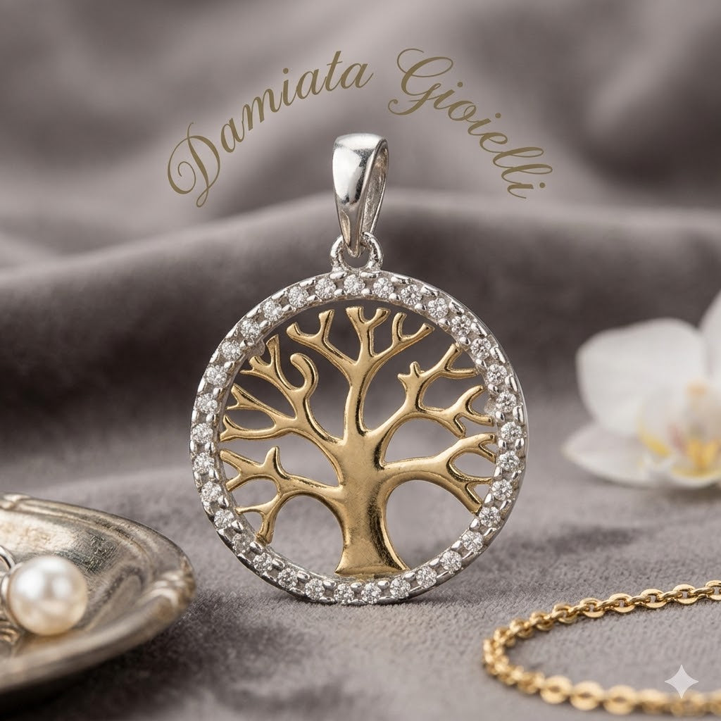 Ciondolo albero della vita donna Damiata Gioielli in oro giallo e bianco con zirconi 329/6/102