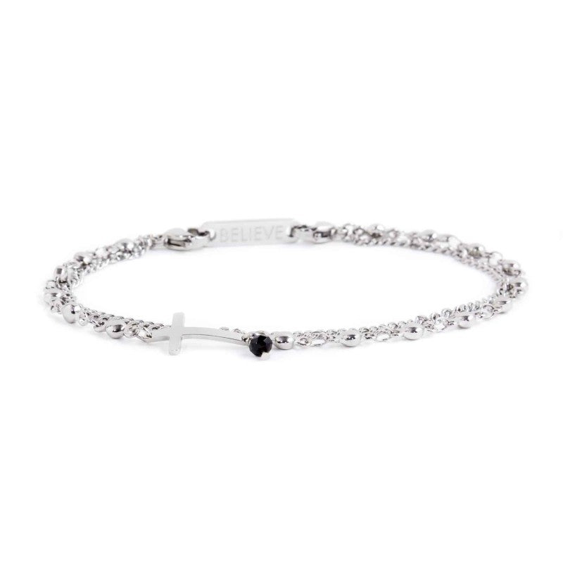 Bracciale rosario unisex Marlù in acciaio e zircone nero 33BR0002