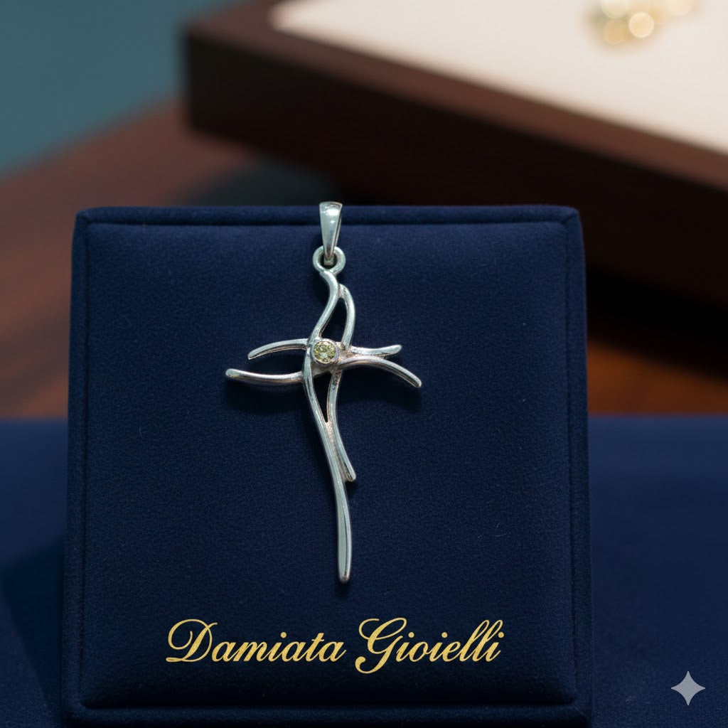 Ciondolo a croce donna Damiata Gioielli in oro bianco con zircone 344/3/102