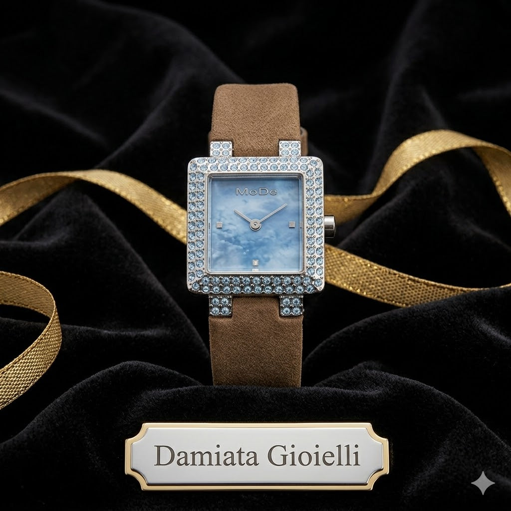 Orologio solo tempo donna Mode in acciaio, pelle e zirconi celesti 3751165525