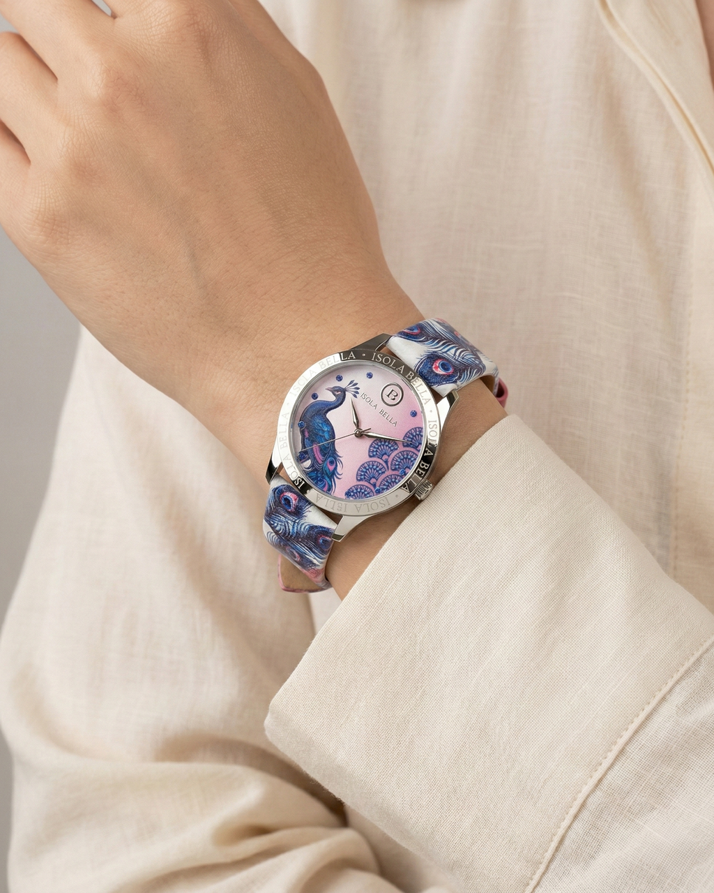 Orologio solo tempo donna Isola Bella Pavone in acciaio, pelle e zirconi 40000133