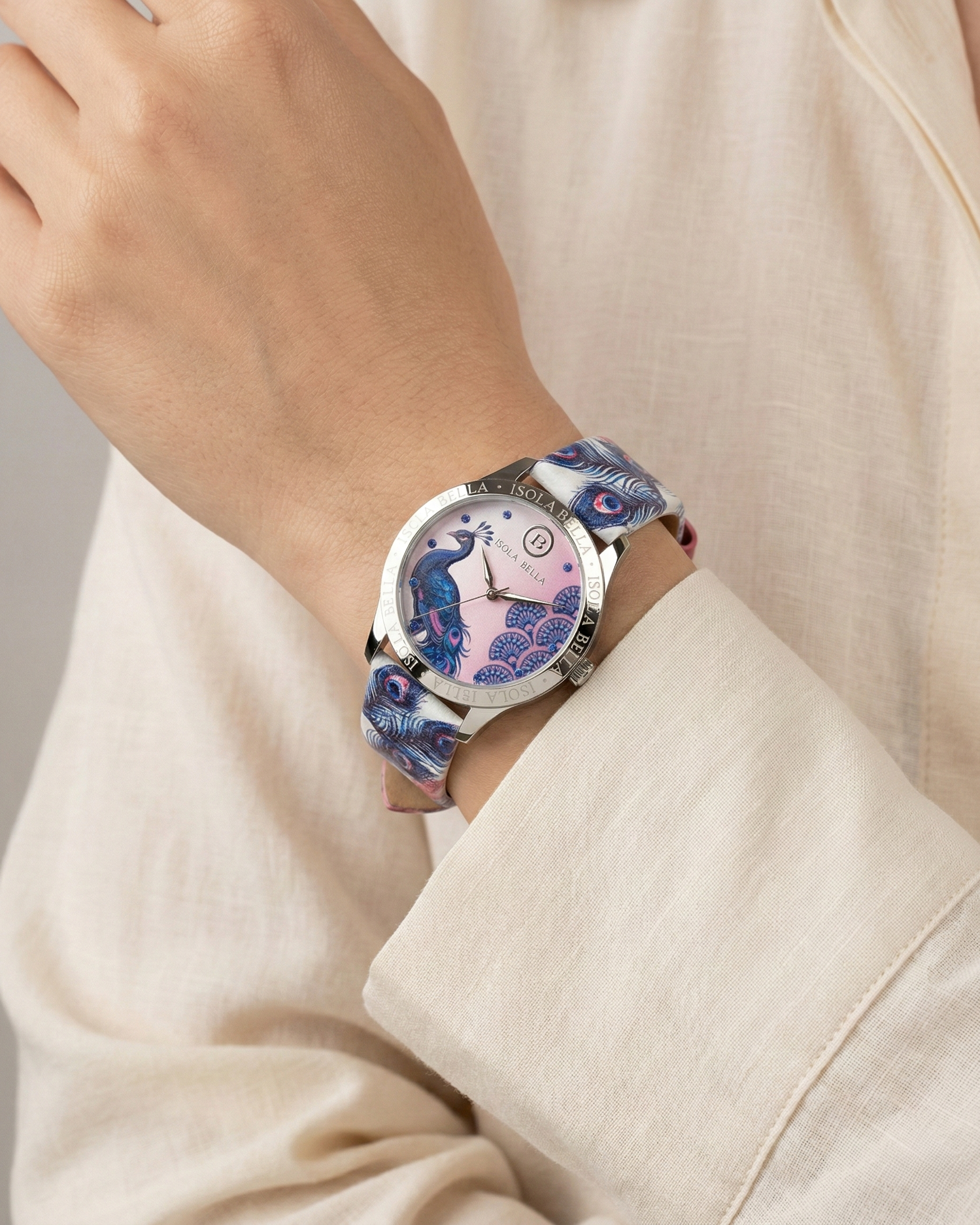 Orologio solo tempo donna Isola Bella Pavone in acciaio, pelle e zirconi 40000133