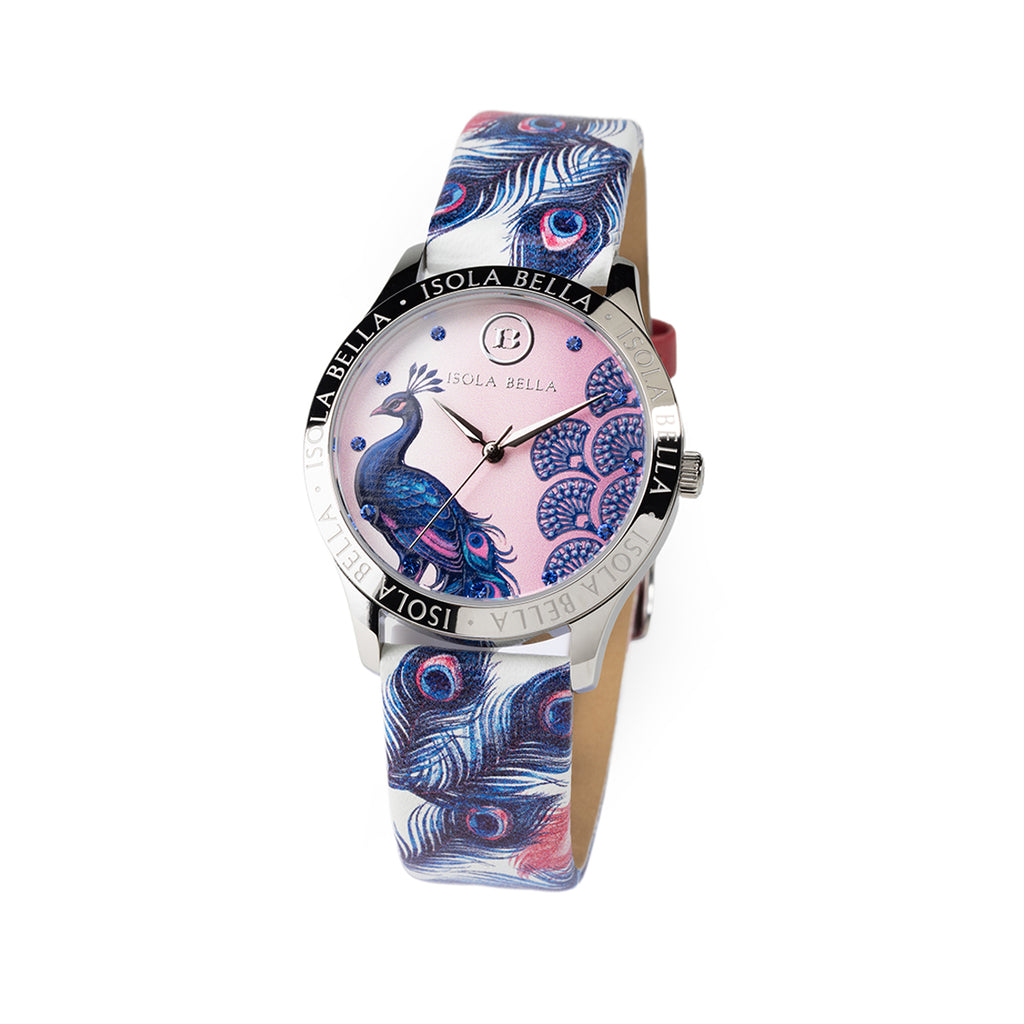 Orologio solo tempo donna Isola Bella Pavone in acciaio, pelle e zirconi 40000133