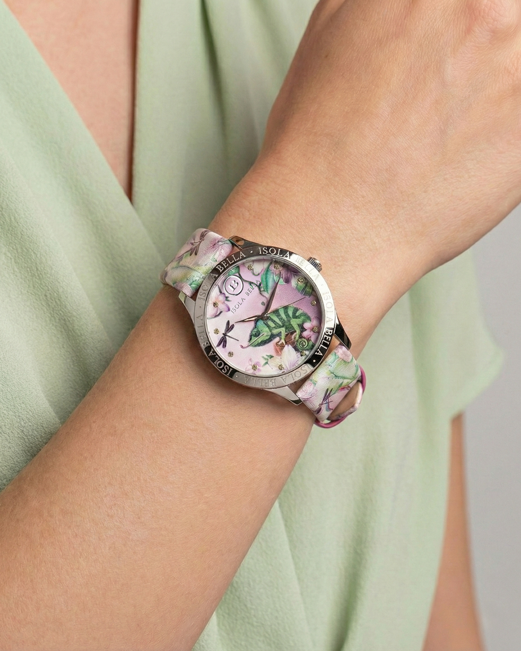 Orologio solo tempo donna Isola Bella Camaleonte in acciaio, pelle e zirconi 40000134
