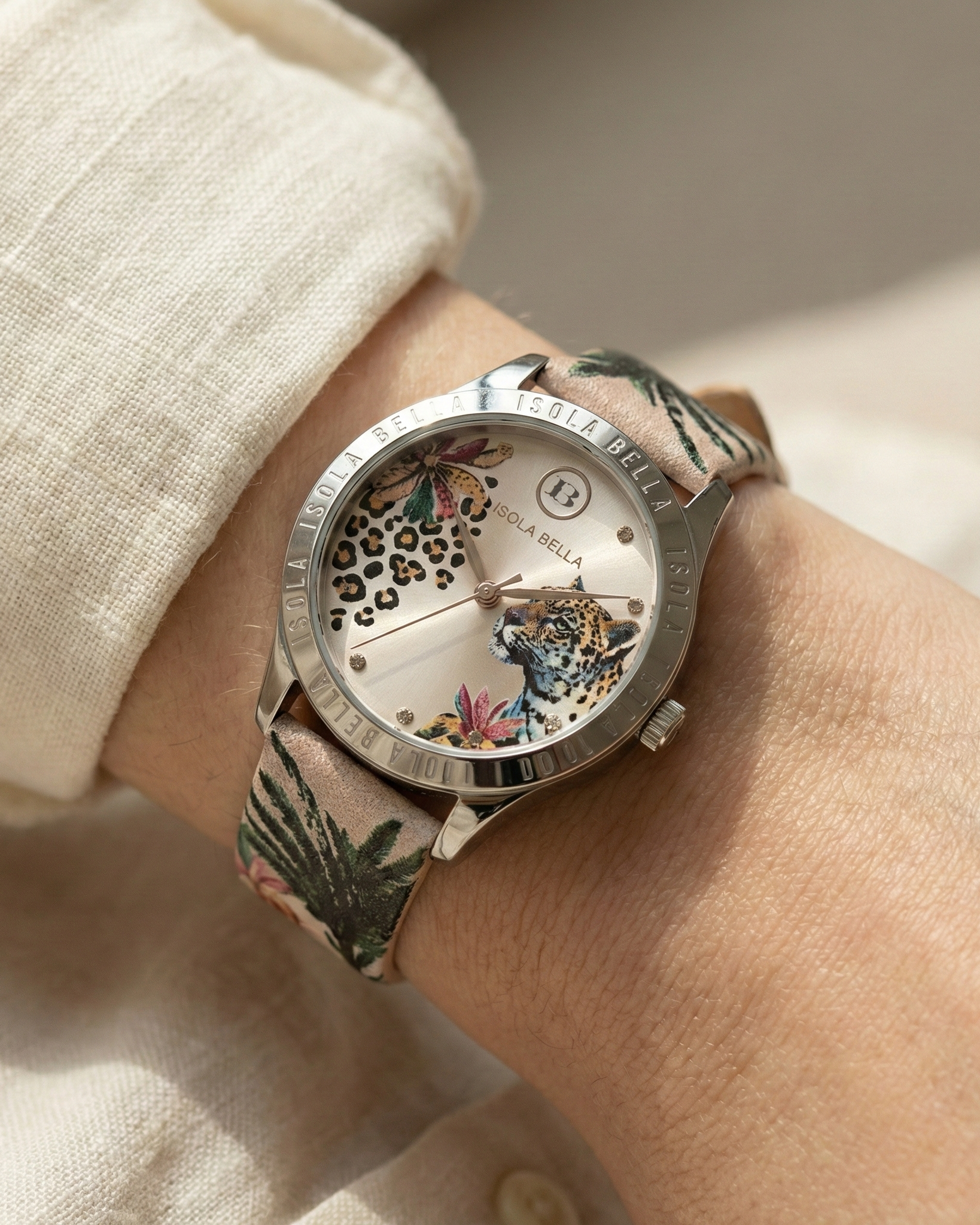 Orologio solo tempo donna Isola Bella Ghepardo in acciaio, pelle e zirconi 40000135