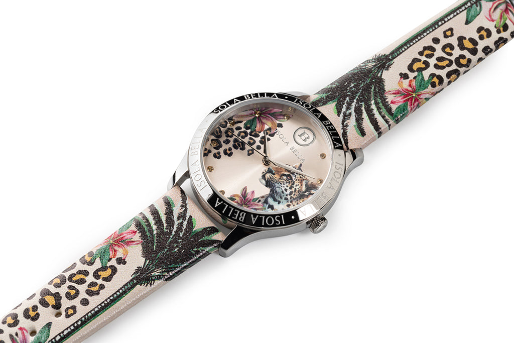 Orologio solo tempo donna Isola Bella Ghepardo in acciaio, pelle e zirconi 40000135