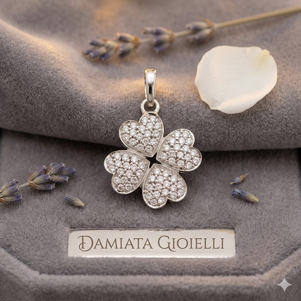 Ciondolo a fiore donna Damiata Gioielli in oro bianco e zirconi 427/4/102