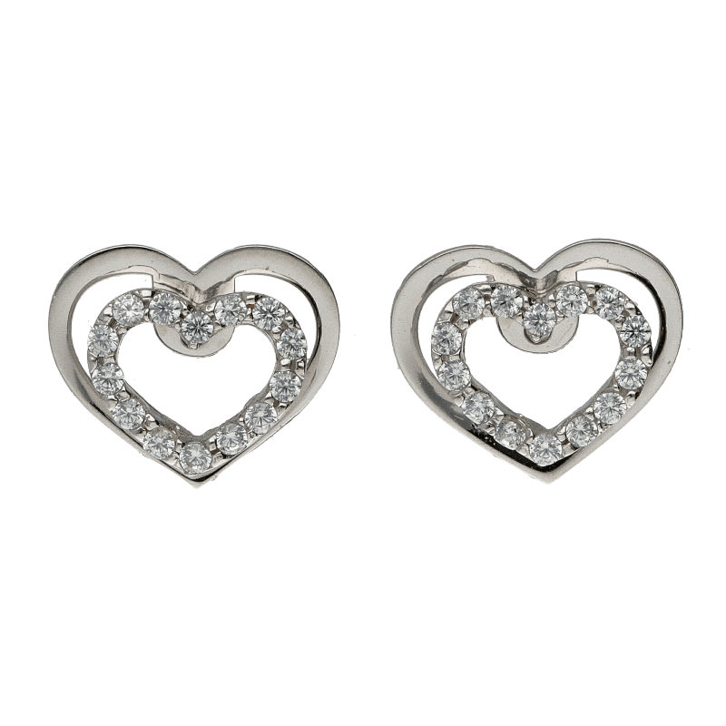 Orecchini a cuore donna Damiata Gioielli in oro bianco e zirconi 430/102