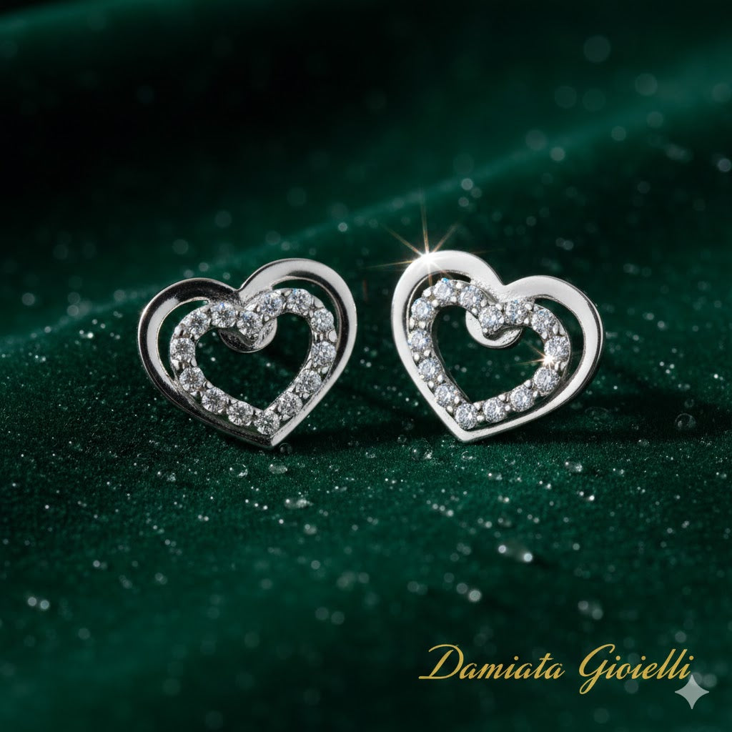 Orecchini a cuore donna Damiata Gioielli in oro bianco e zirconi 430/102