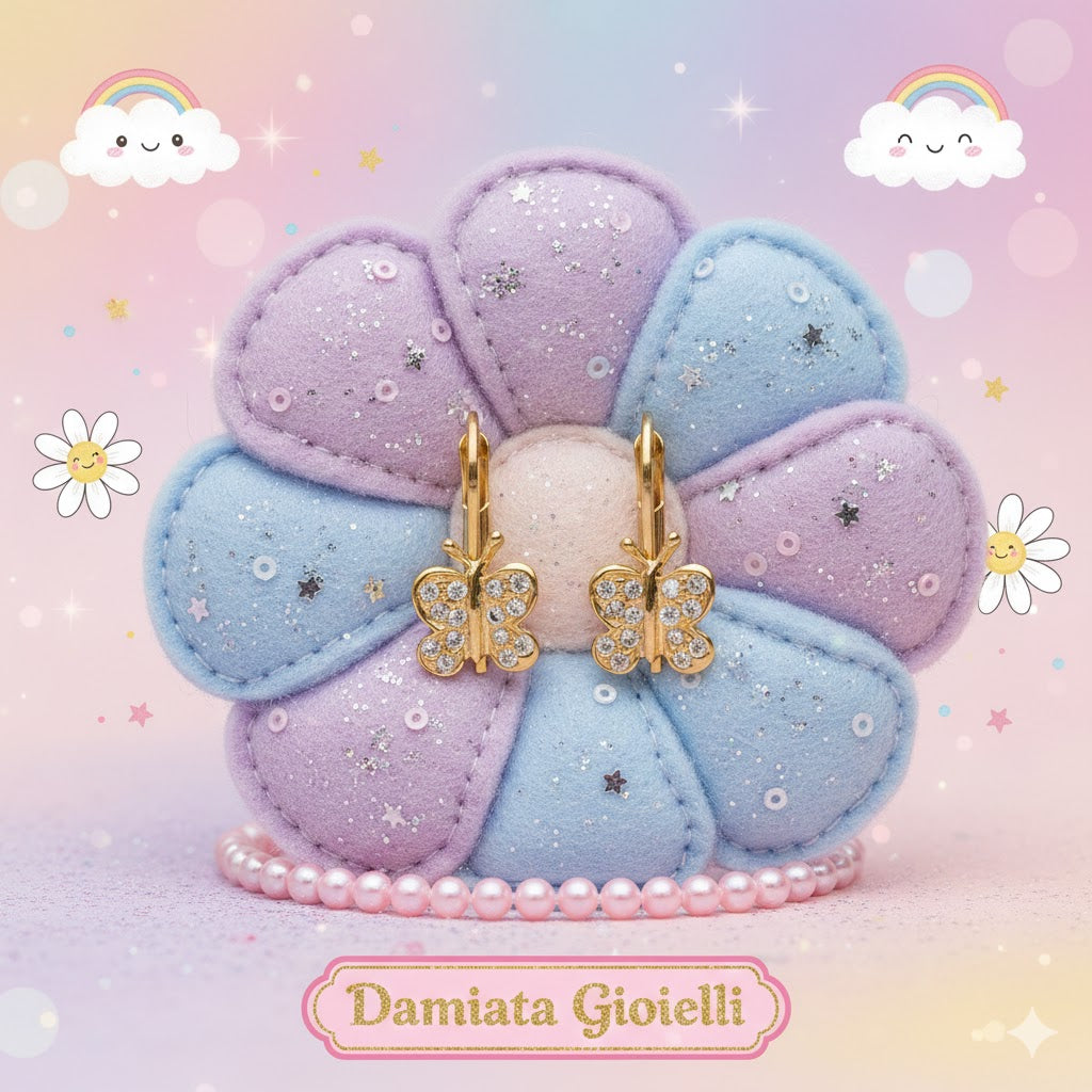 Orecchini pendenti a farfalla bambina Damiata Gioielli in oro giallo e zirconi 430/6/102