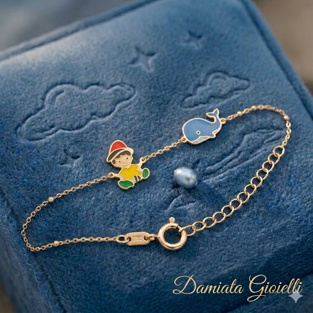 Bracciale Pinocchio bambino Damiata Gioielli in oro giallo smaltato 431/9/102