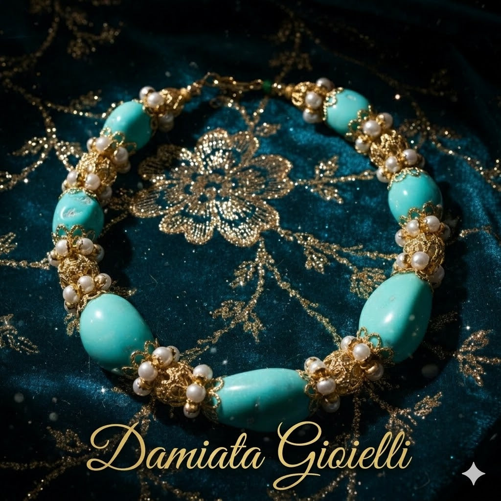 Bracciale donna Damiata Gioielli in oro giallo con turchese e perle 4319/102