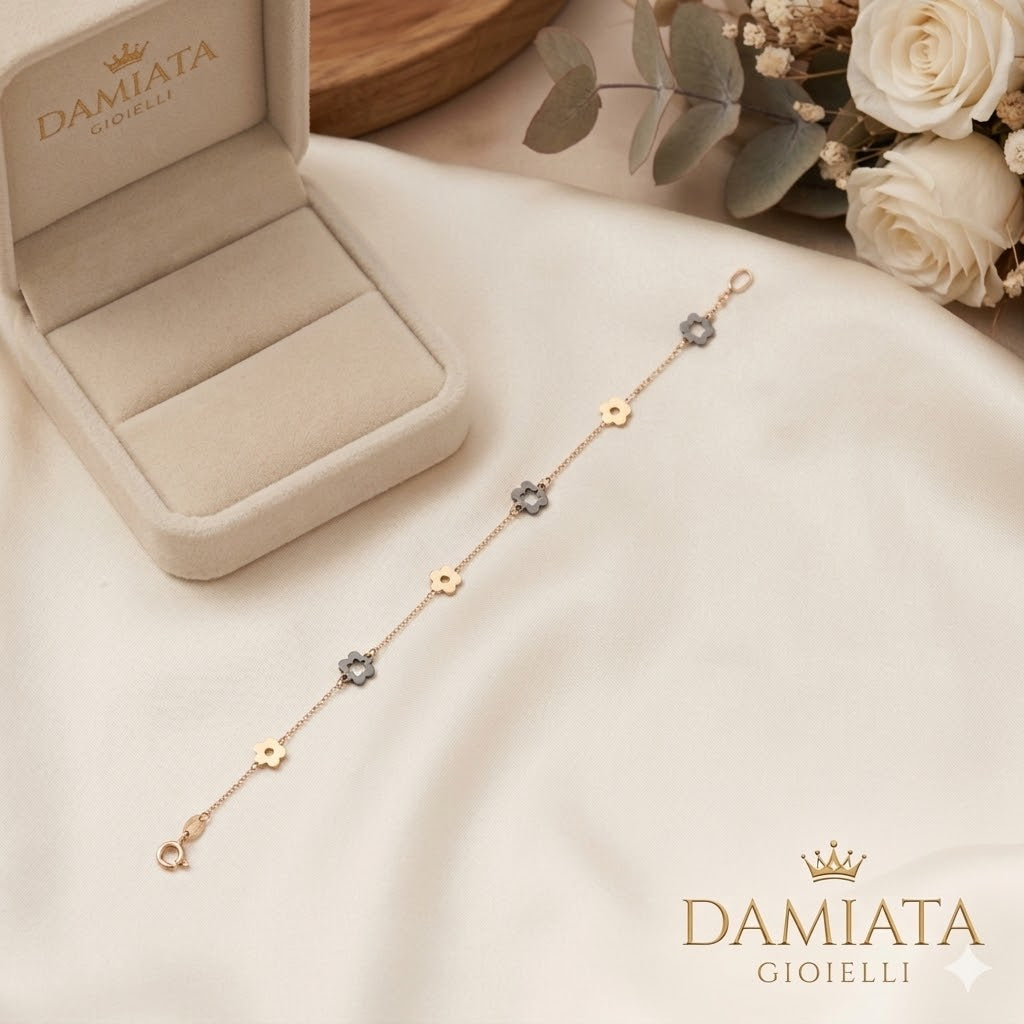 Bracciale con fiori donna Damiata Gioielli in oro bianco e giallo 432/102/1