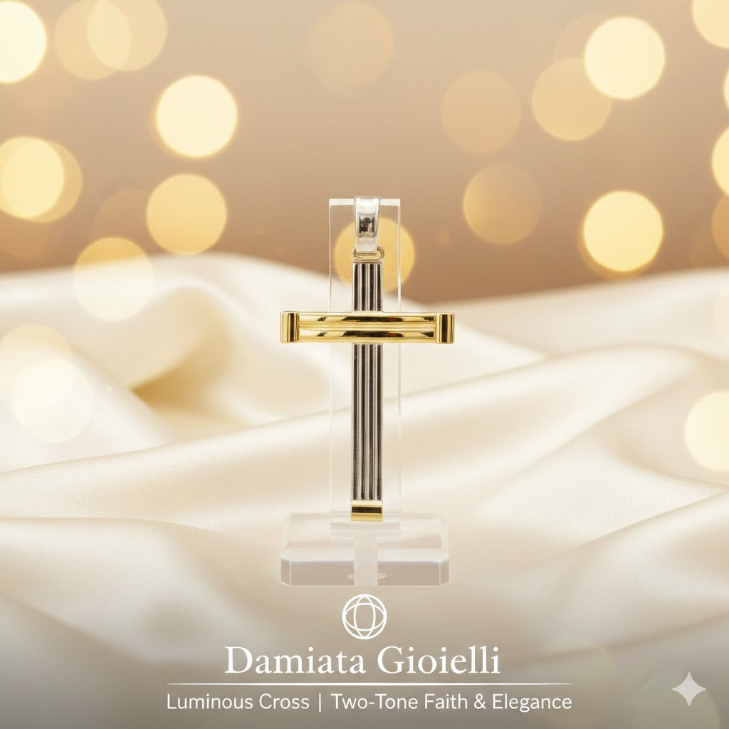 Ciondolo a croce uomo Damiata Gioielli in oro bianco e giallo 432/102