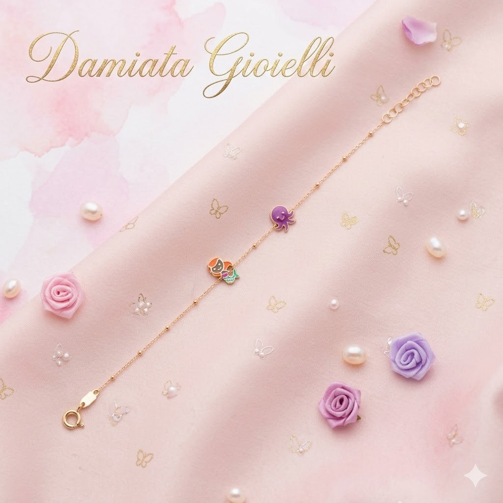 Bracciale la sirenetta e il polpo bambina Damiata Gioielli in oro giallo smaltato 432/2/102/1