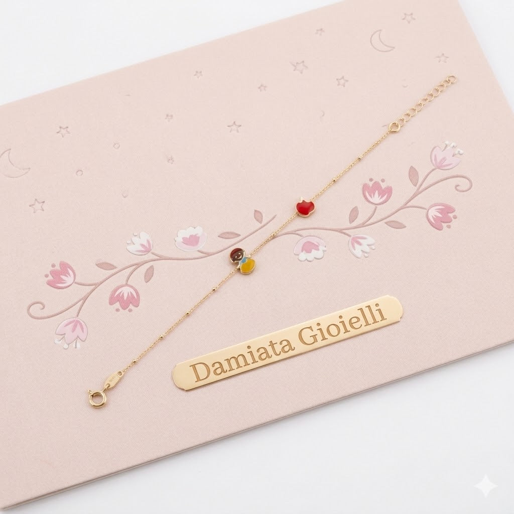 Bracciale Biancaneve e la mela bambina Damiata Gioielli in oro giallo smaltato 433/5/102