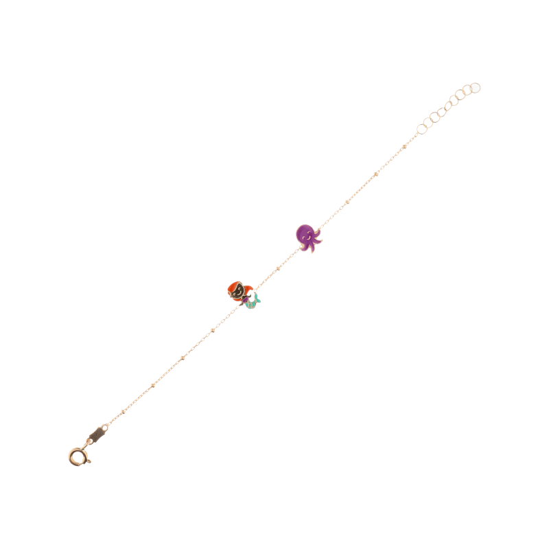 Bracciale la sirenetta e polpo bambina Damiata Gioielli in oro giallo smaltato 433/5/102/1