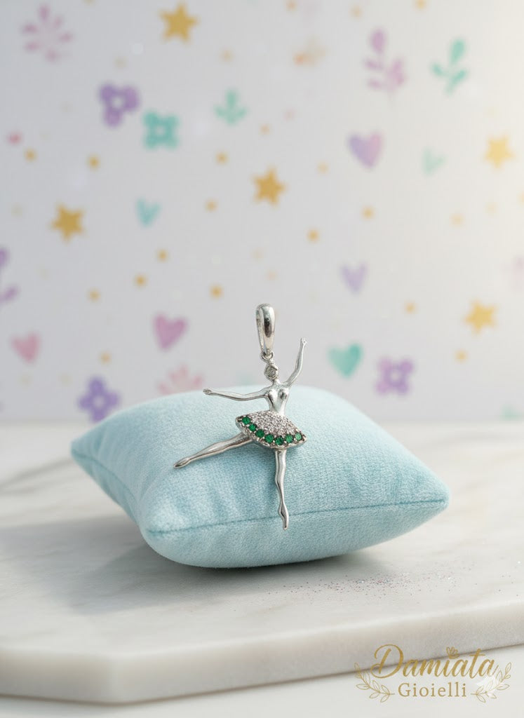 Ciondolo ballerina bambina Damiata Gioielli in oro bianco con zirconi 435/102/2