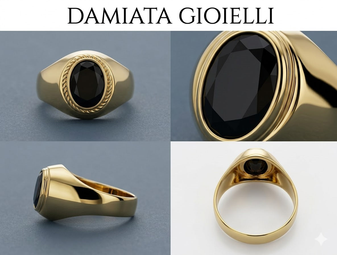Anello bambino Damiata Gioielli in oro giallo e onice nero 435/4/102