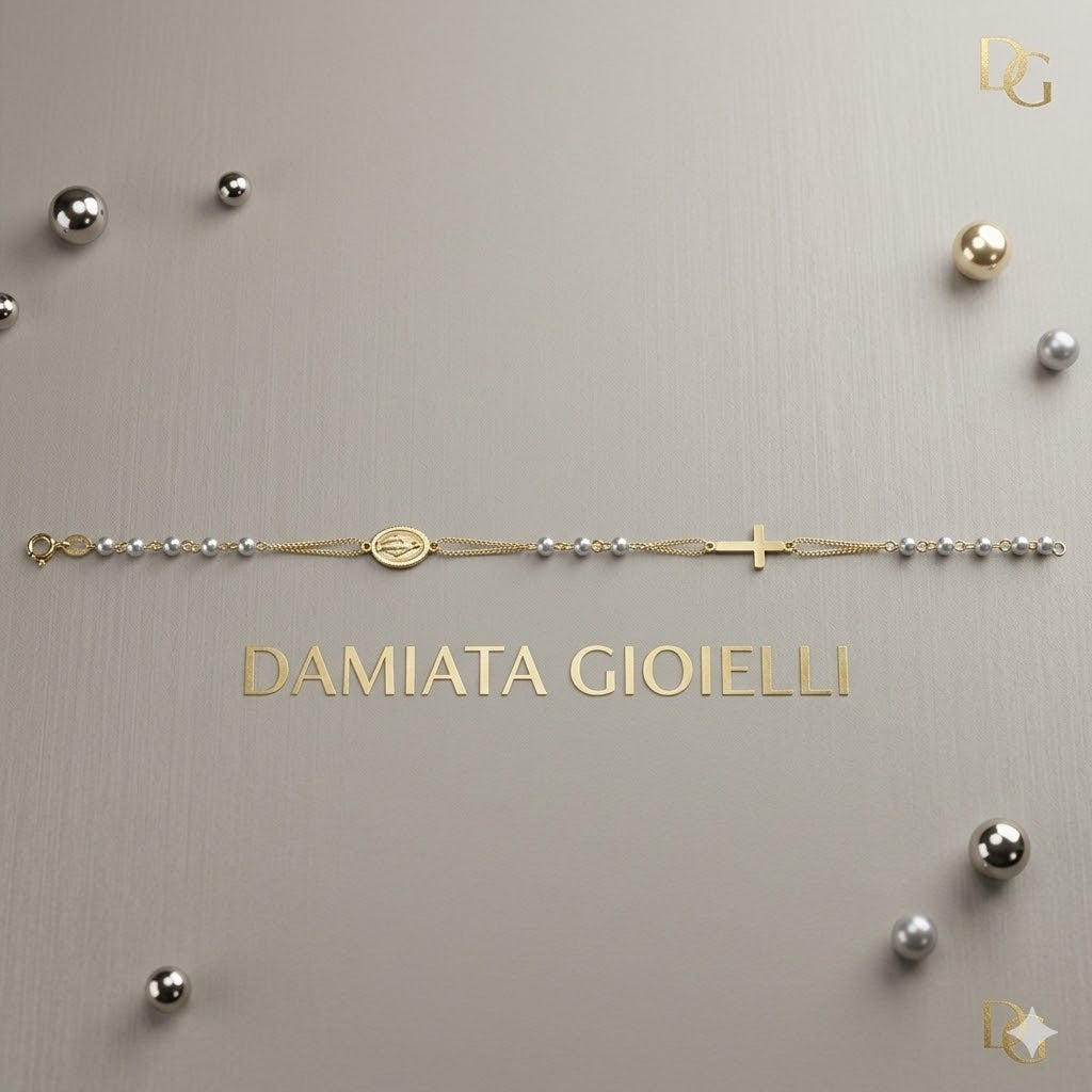 Bracciale rosario unisex Damiata Gioielli in oro bianco e giallo 435/6/102