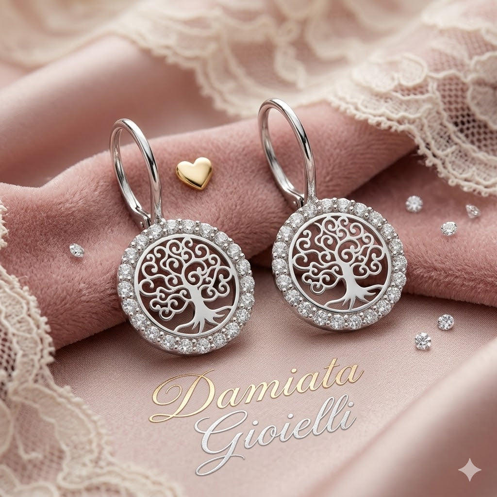 Orecchini albero della vita donna Damiata Gioielli in oro bianco con zirconi 442/102