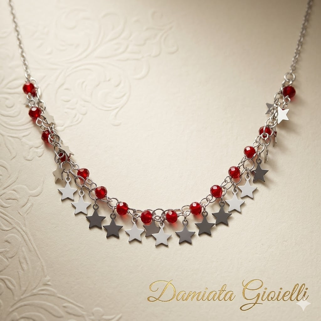 Collana con stelle donna in argento e cristalli