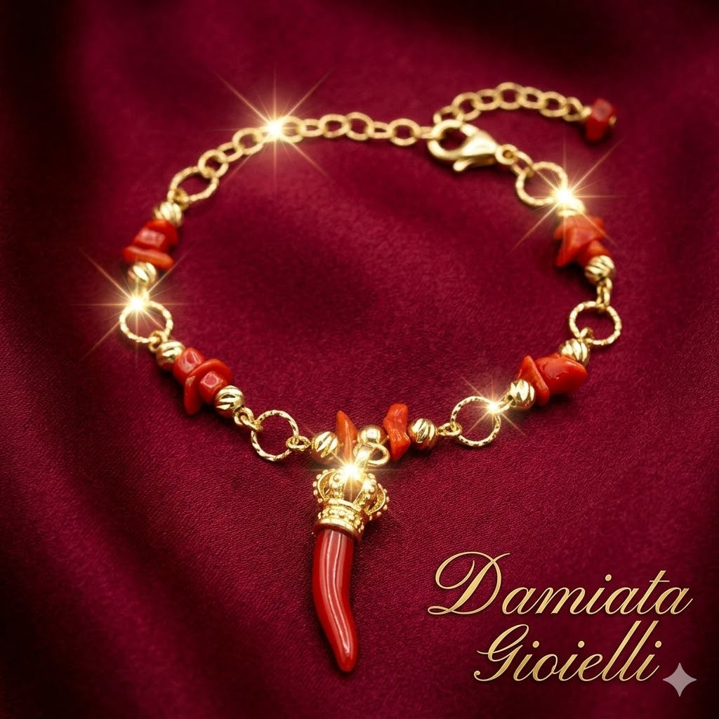 Bracciale corno portafortuna donna Soara in argento e corallo 4AGCR0598G