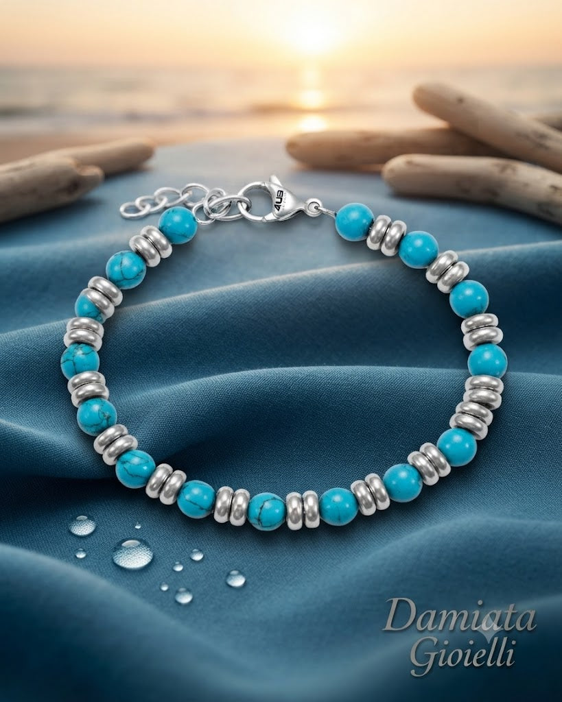 Bracciale uomo 4US Cesare Paciotti in acciaio e turchese 4UBR5630
